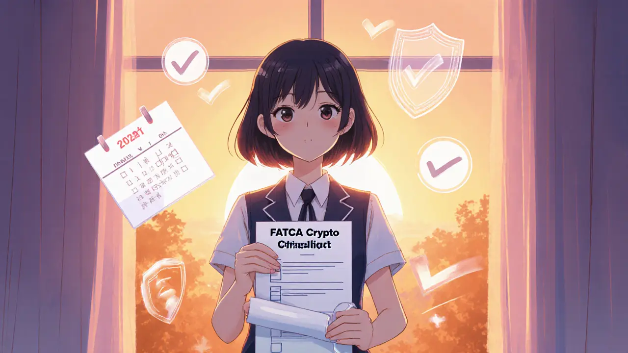 Confident taxpayer holds a compliance checklist with sunrise background, feeling relieved.