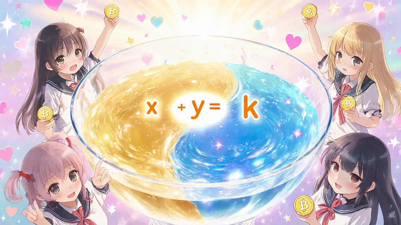 Crystal liquidity pool with ETH and USDC liquids and x·y=k formula.