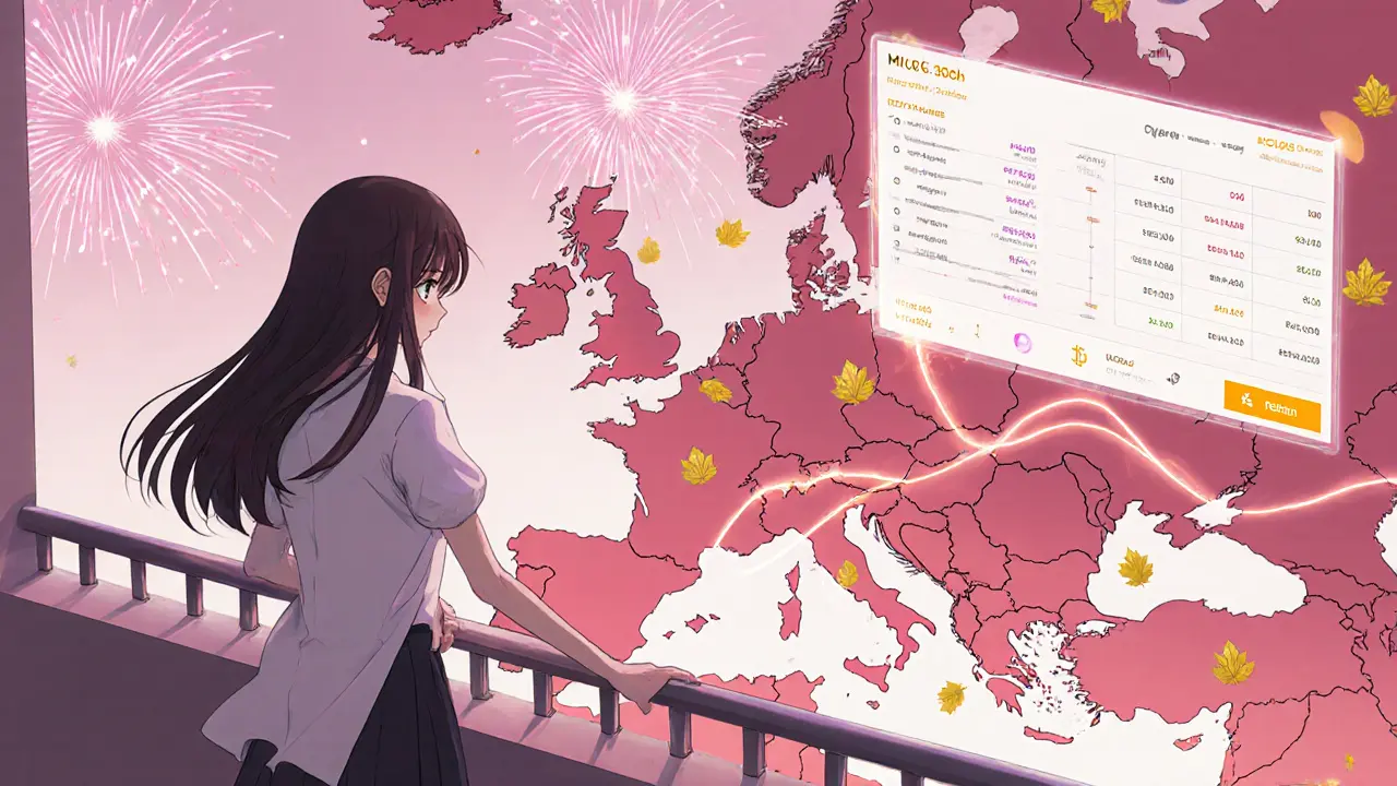 Protagonist celebrates a successful crypto exchange licence with EU map and fireworks.