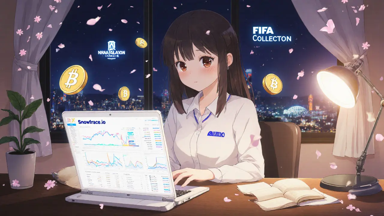 A trader at night watching crypto charts, with institutional logos glowing in the distance.