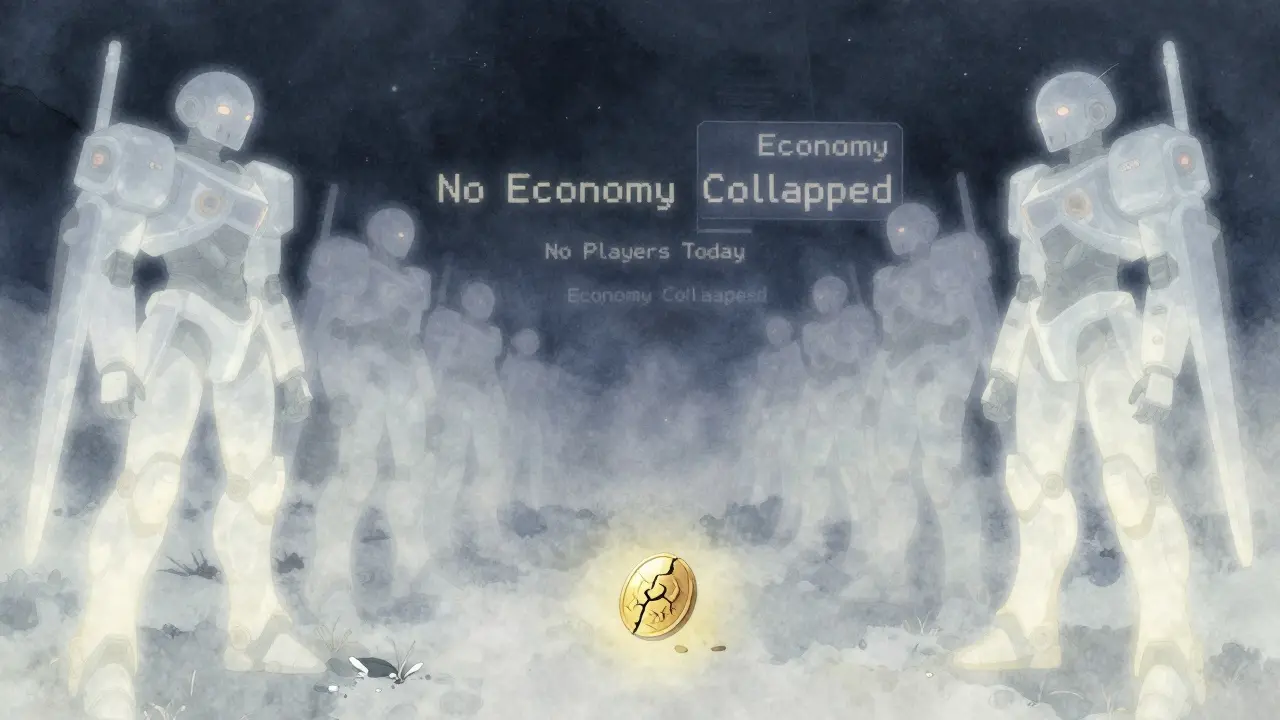 Empty digital arena with ghostly mechs and a single cracked MECH token on the ground.