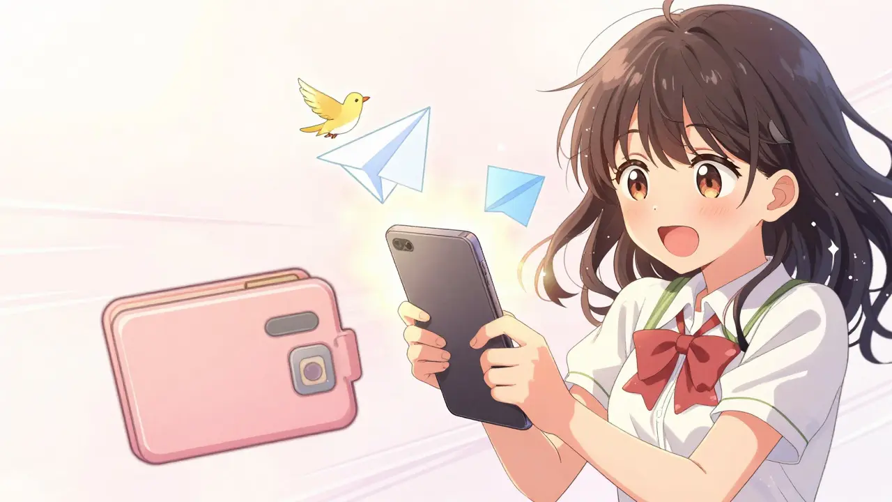 Character completing social media tasks with floating app icons in shoujo manga style.