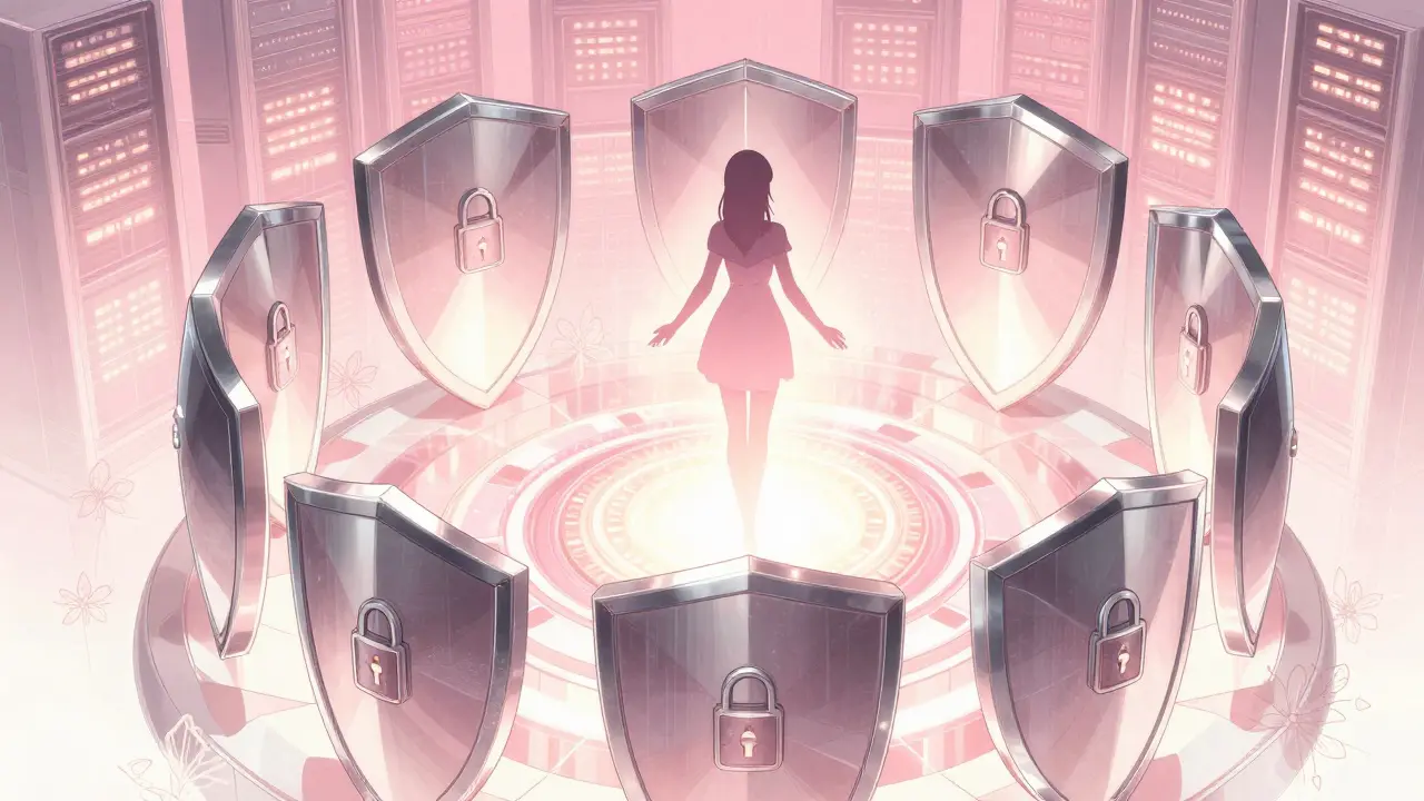 Guardian protecting glowing digital vault asset