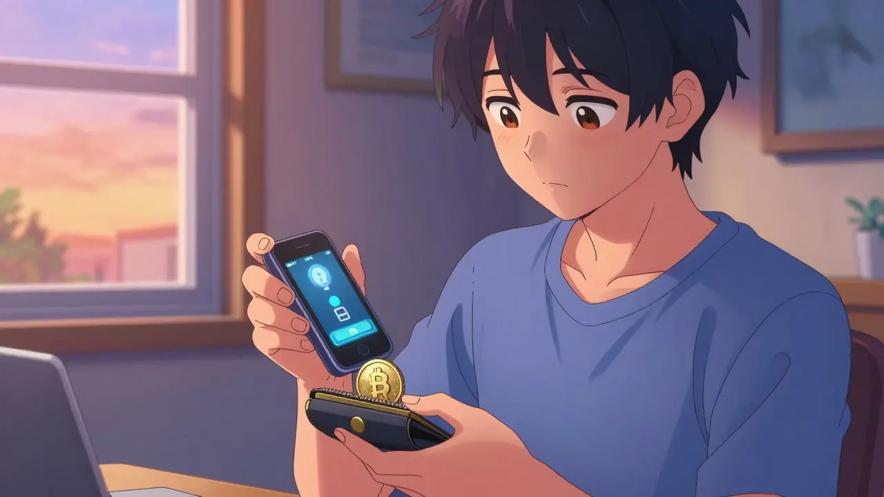 User transferring crypto from phone to wallet