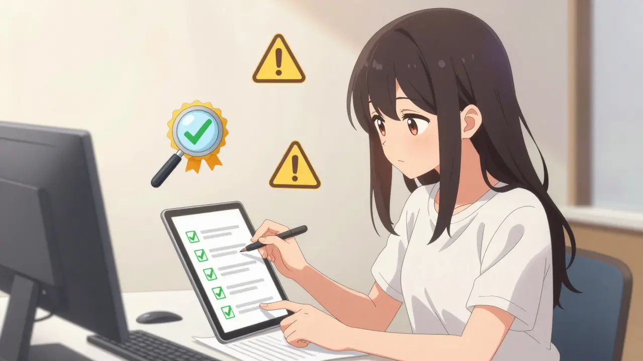 Anime girl calmly verifying crypto details with floating security icons