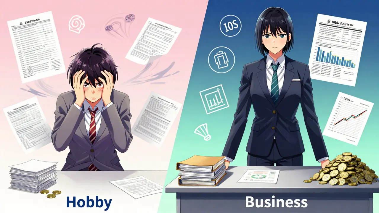 Anime style comparison of hobby vs business crypto miner tax benefits
