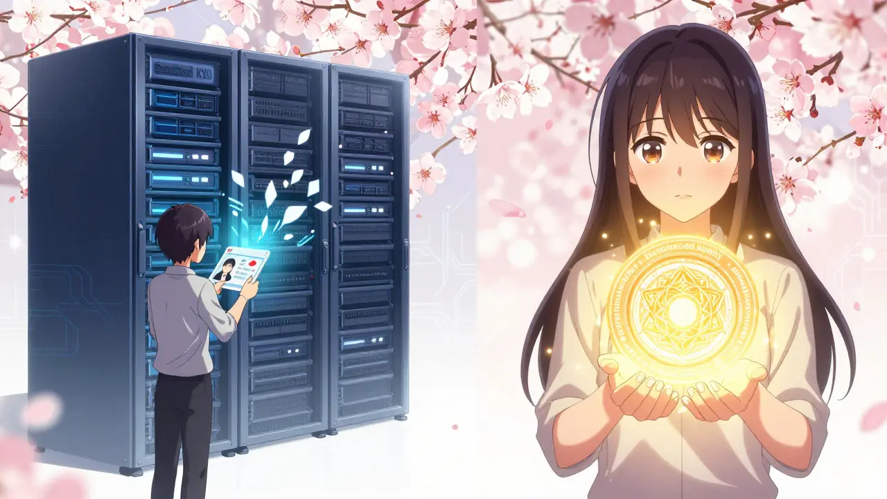 Manga comparison of centralized ID checks versus private decentralized identity proofs