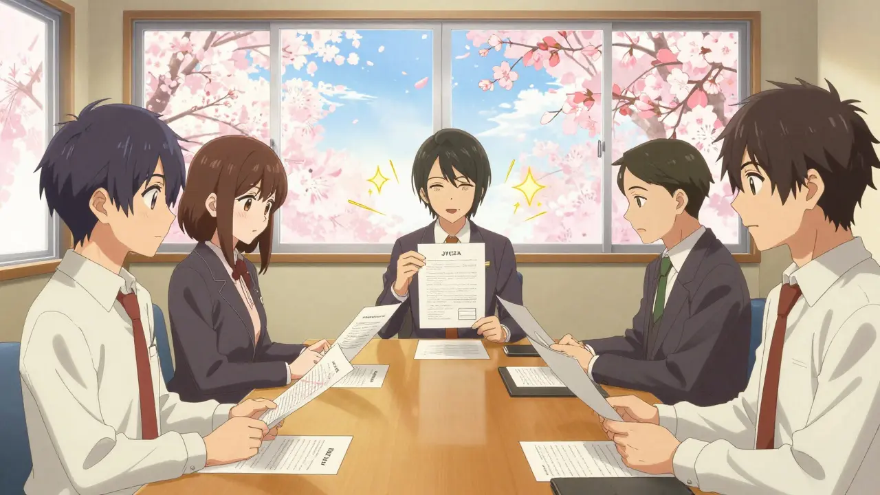Shoujo style committee reviewing token listing applications
