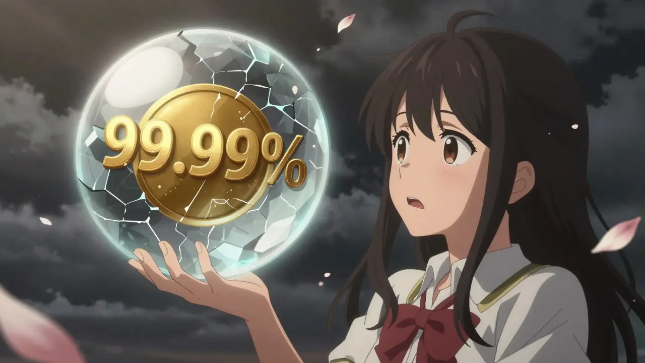 Shoujo style girl watching a magic orb crack and fade, symbolizing token crash.