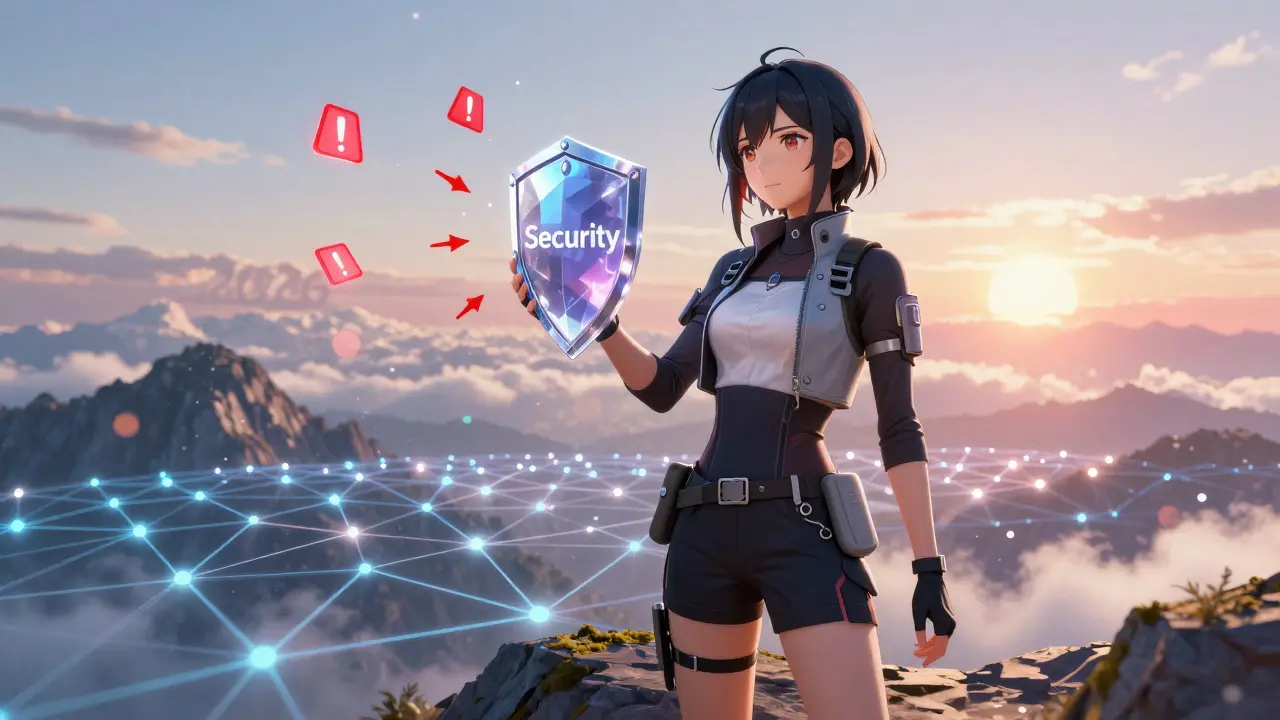 Anime heroine protecting wallet from crypto scams