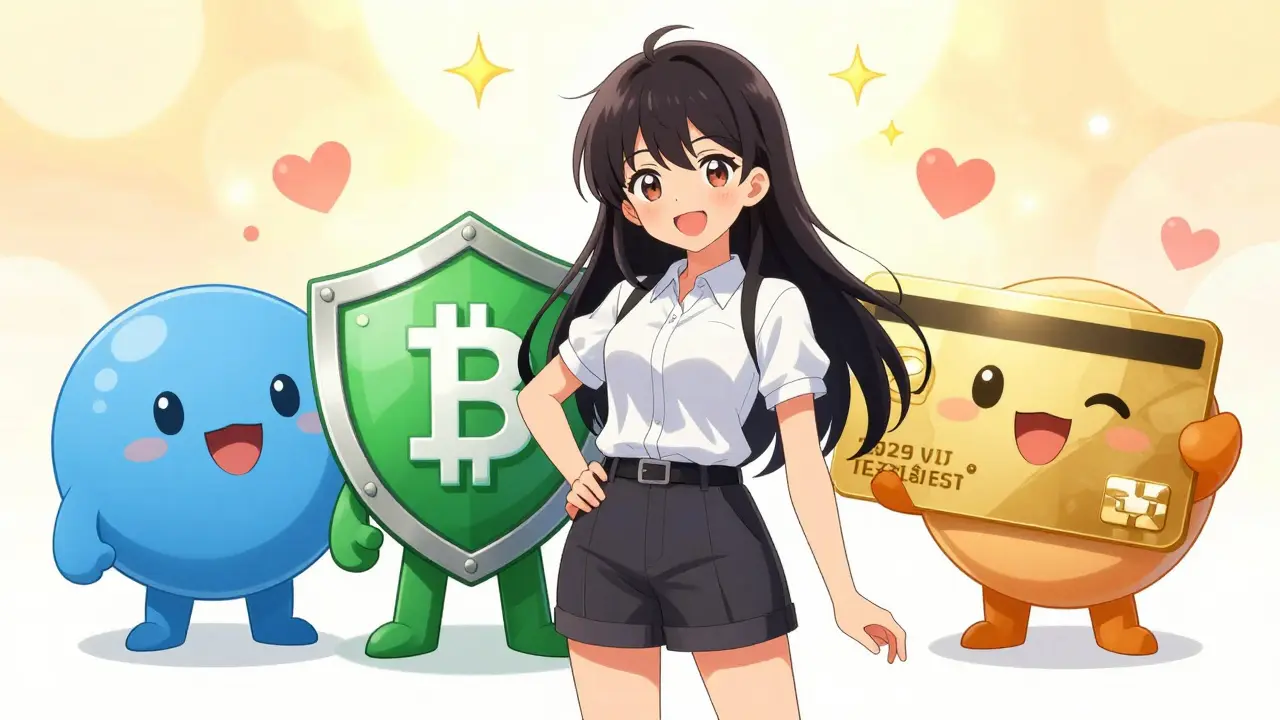Happy anime girl with safe crypto exchange mascots