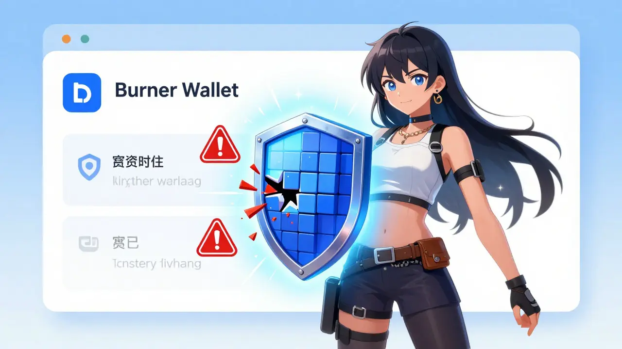 Heroic character protecting wallet with shield against crypto scams