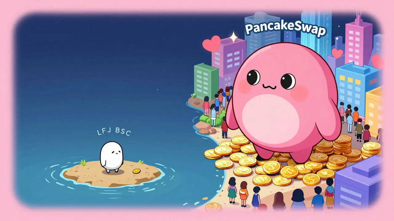 Lonely LFJ character vs busy PancakeSwap in manga