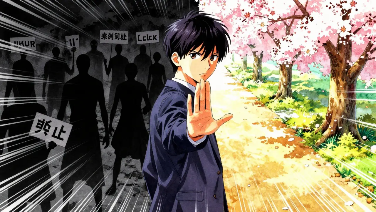 Manga character warning against scam paths vs safe official routes