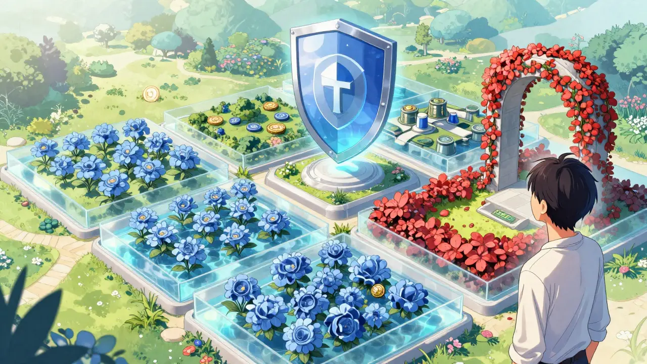 Shoujo art showing modular asset pools as separate gardens