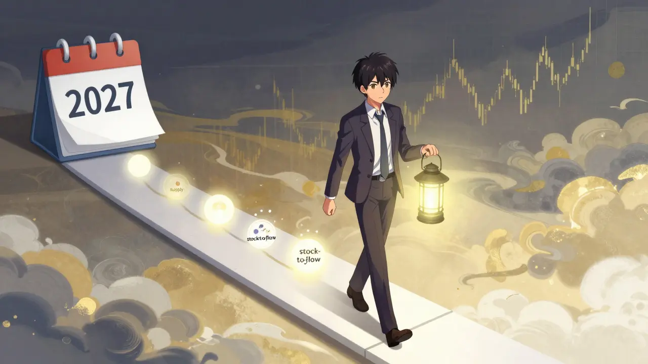 An anime character walking a path toward 2027 with a lantern illuminating supply concepts