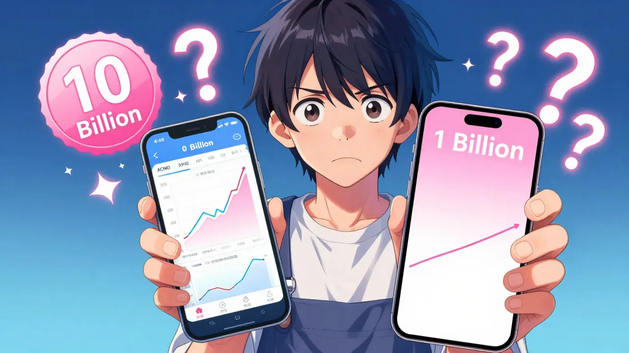Character confused by conflicting crypto data on phone screen