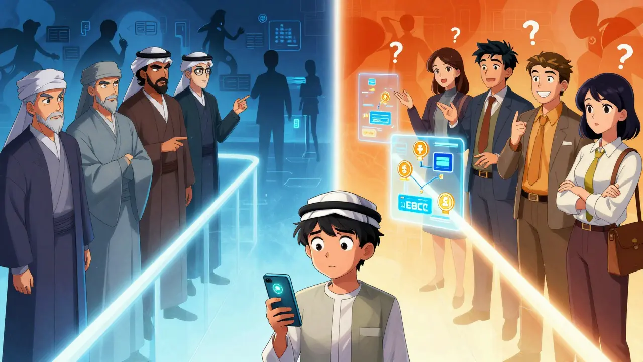 Confused citizen facing divided Islamic scholars on crypto