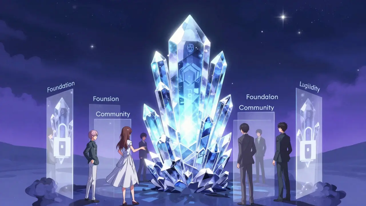 Magical crystalline structure representing KAITO token supply and allocations