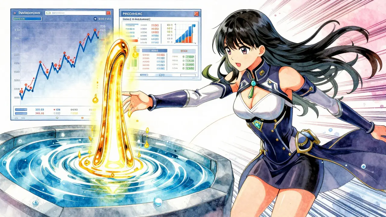 Manga character actively providing liquidity in a DeFi pool