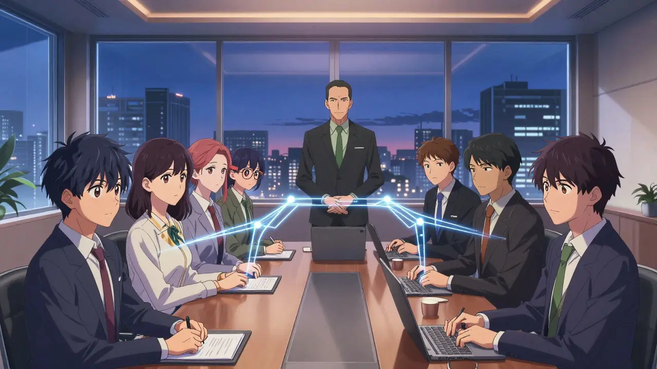 Manga style meeting between tech innovators and regulators building trust