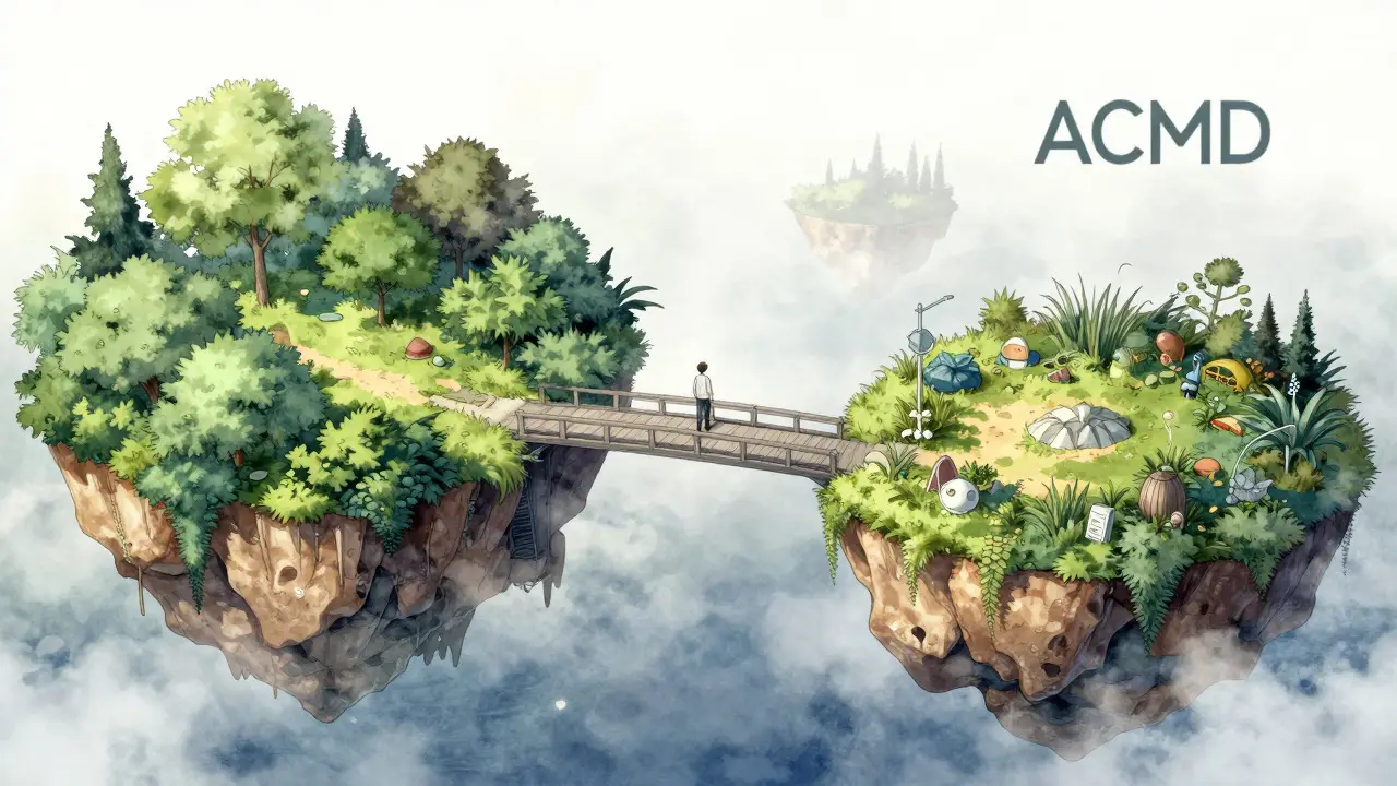 Misty unfinished bridge between islands representing cross-chain tech