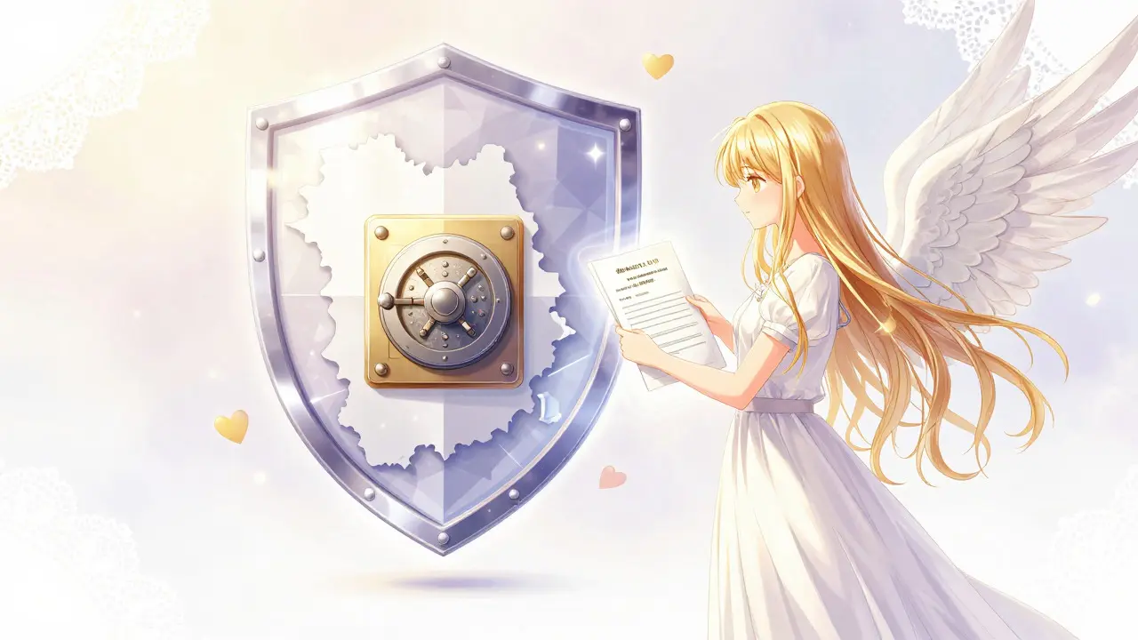 Protective shield and angel guarding Georgian crypto assets, shoujo manga art.