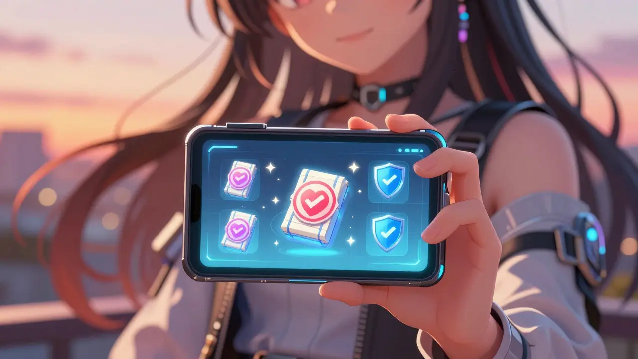 User holding secure digital wallet with wrapped assets in shoujo manga style