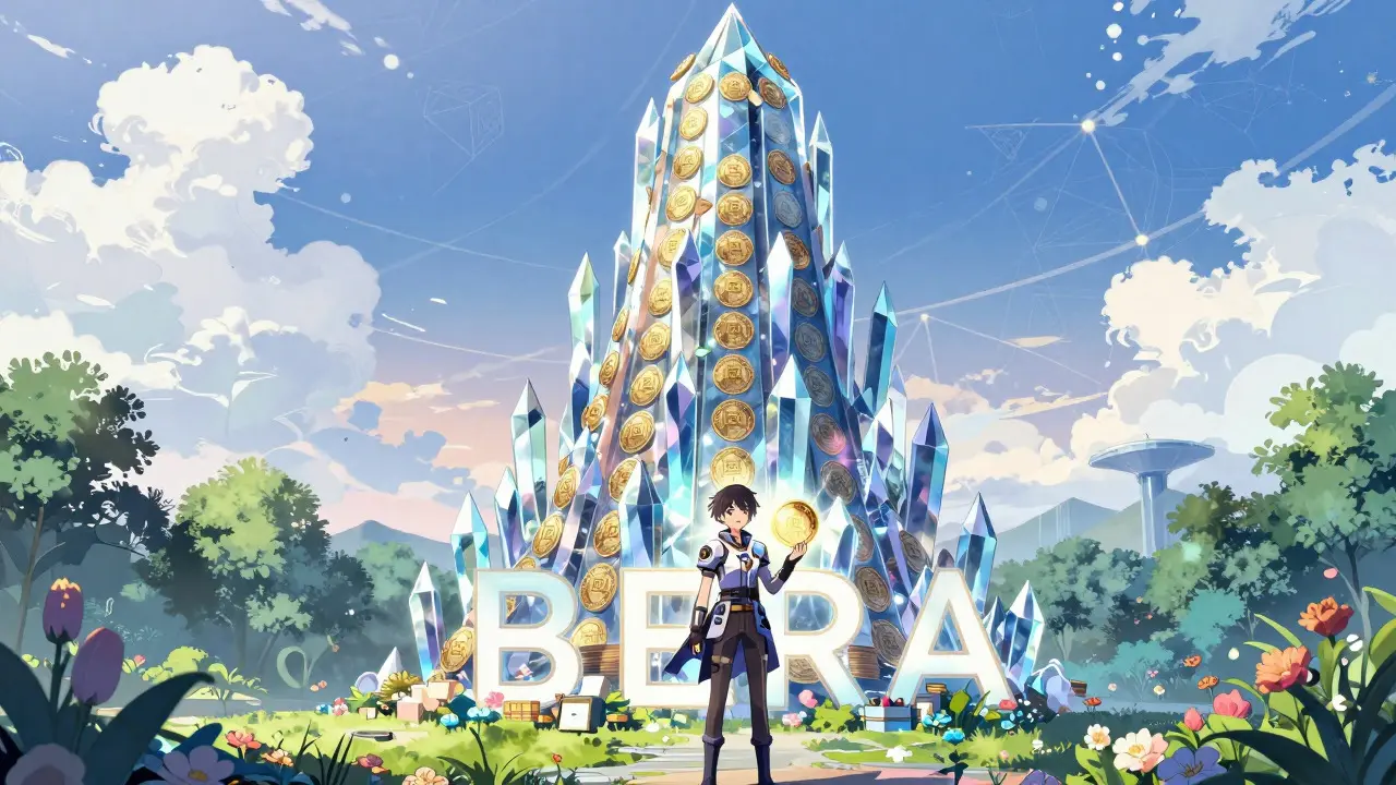 Anime depiction of a crystal tower representing the BERA token supply