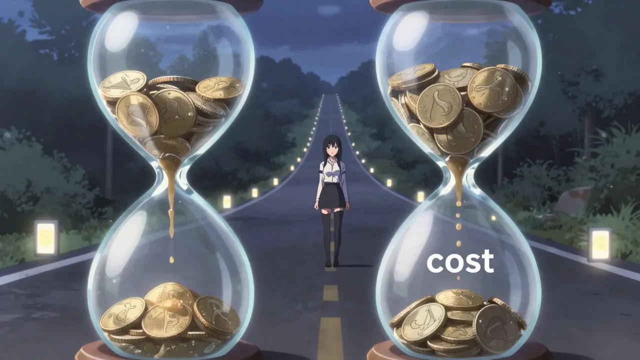 Anime style depiction of an hourglass showing funding fees accumulating over time