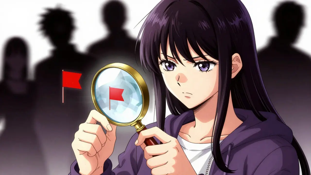 Manga character checking for scams with holographic magnifier