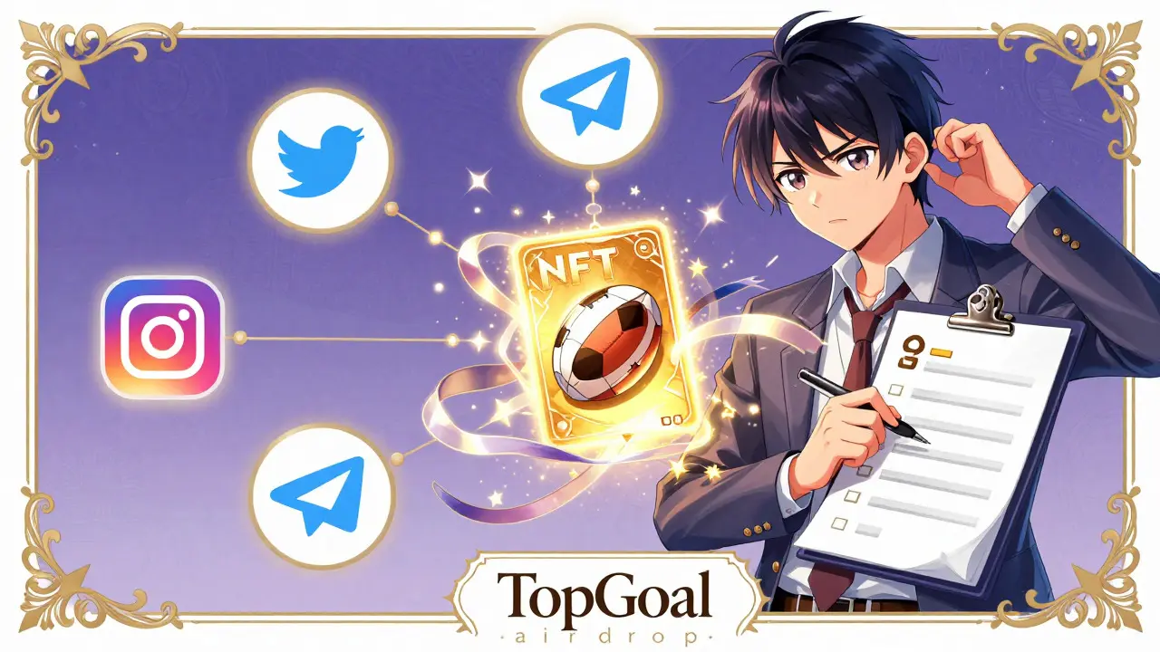 Manga character completing social media tasks surrounded by floating app icons