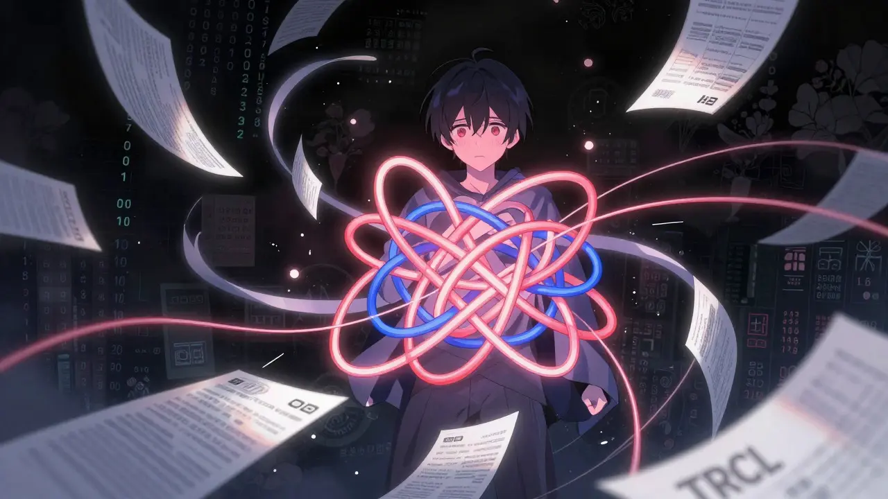 Manga character overwhelmed by tangled data streams