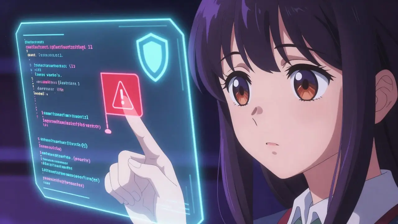 Manga character using AI scanner to check crypto contract safety