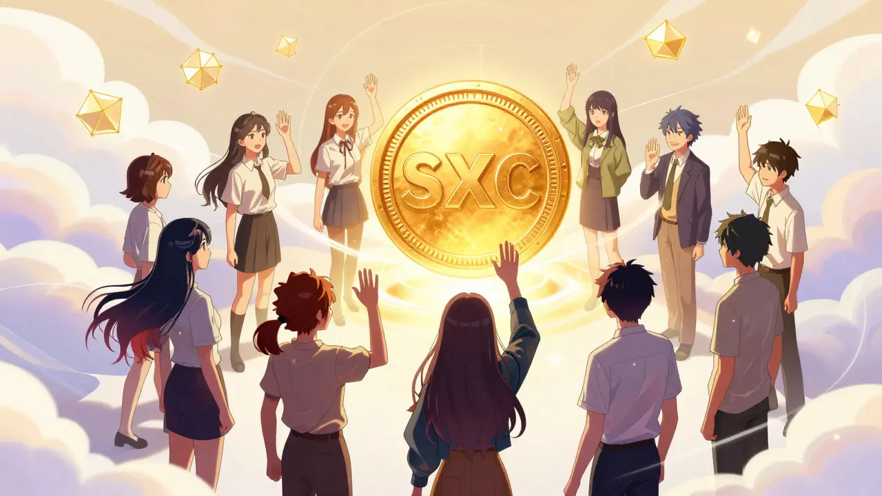 Manga characters voting together around a glowing governance token.