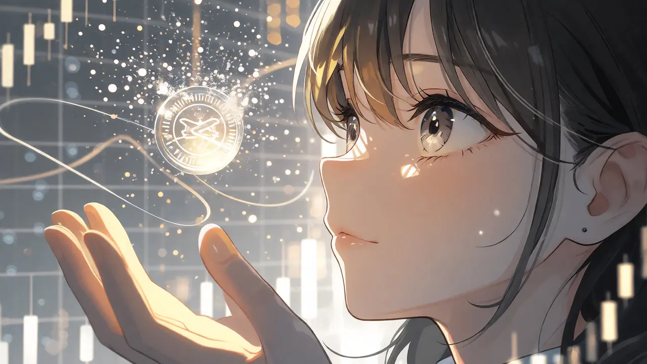 Close-up of anime character watching a token dissolve into light particles